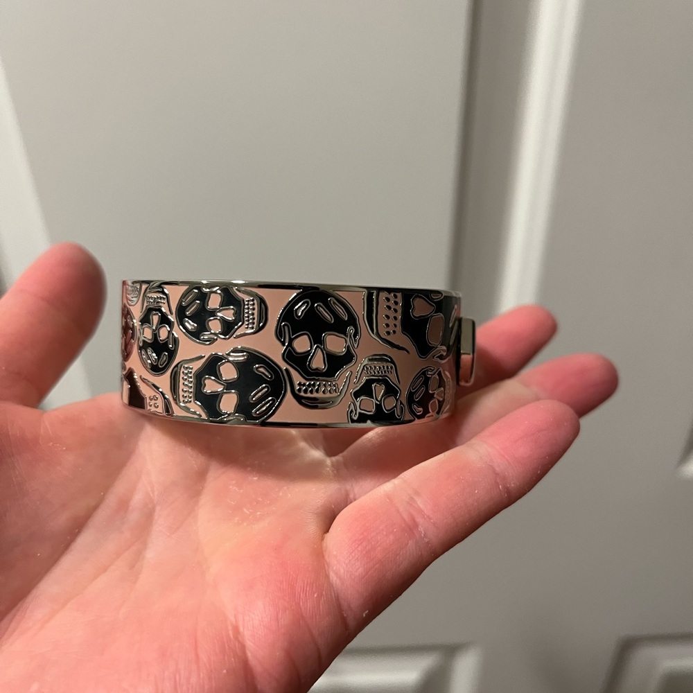 Alexander McQueen Black and Peach Skull Bangle Bracelet